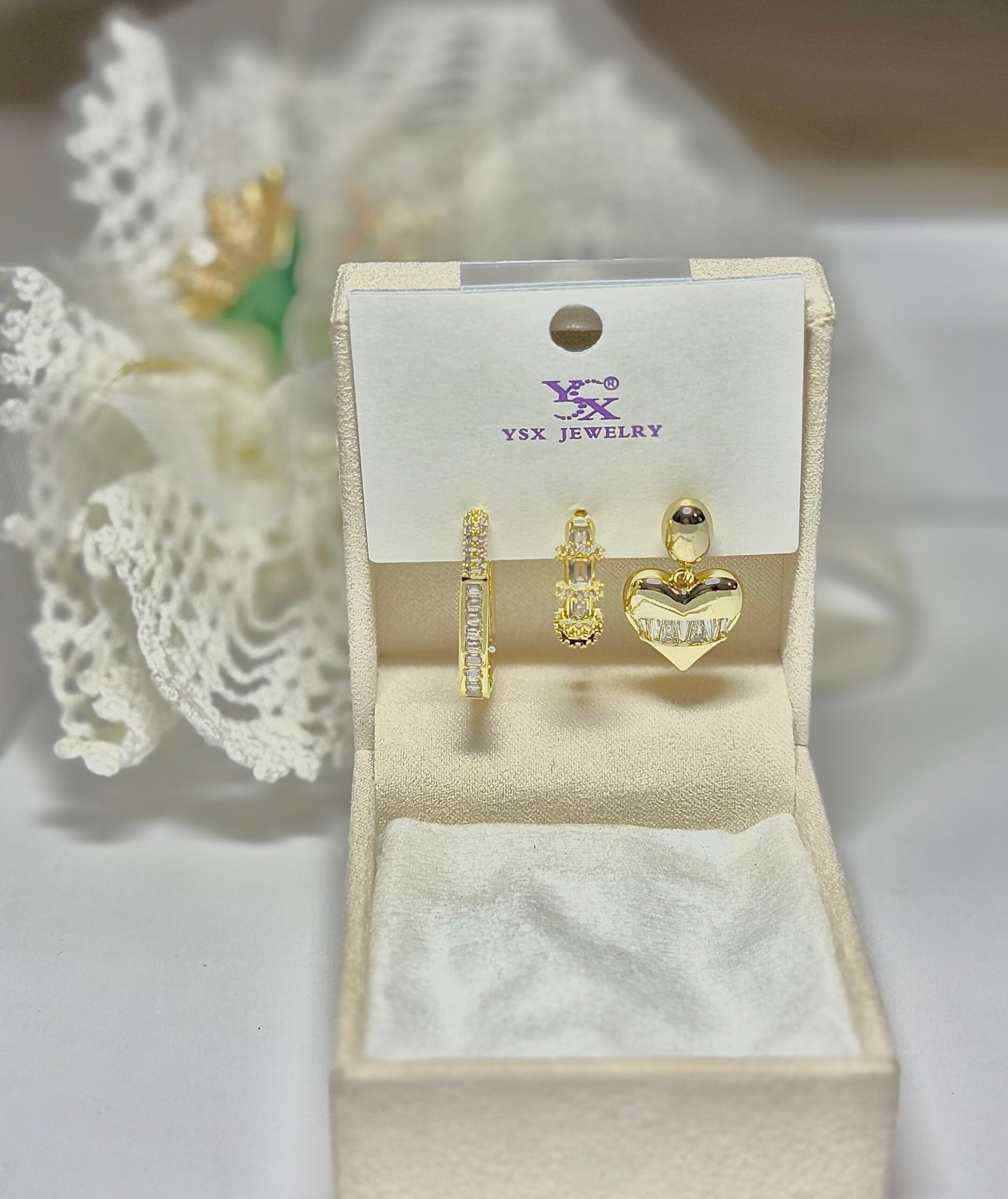 Edelstahl Ohrringe – 3er Set mit Herz & Zirkonia Design – Bild 4