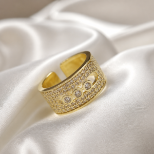 Exklusiver Gold Ring Damen mit funkelnden Premium-Zirkonia und verstellbarem Design