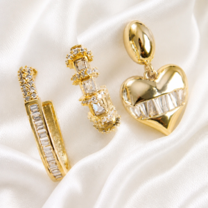 3er Ohrring Set Damen Gold – Creolen & Herz Ohrringe mit Zirkonia