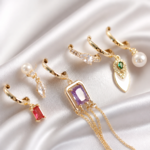 6er Ohrring Set Damen Gold – Creolen mit bunten Anhängern und Zirkonia