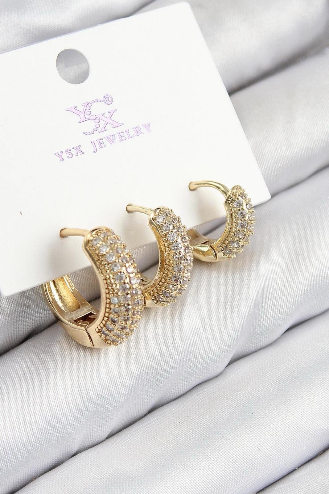 Goldene Edelstahl Creolen mit Zirkonia – 3 Größen Set