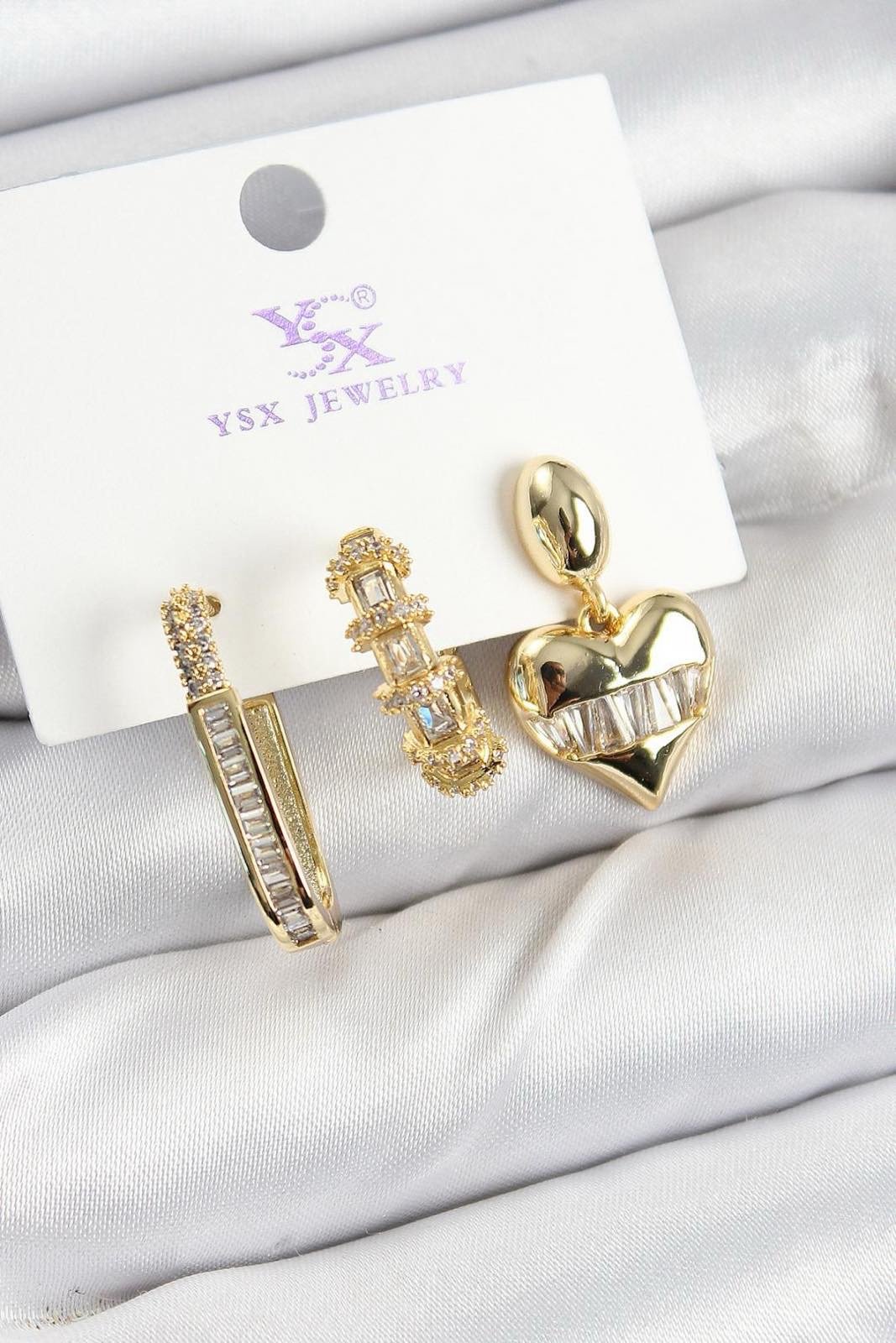 Edelstahl Ohrringe – 3er Set mit Herz & Zirkonia Design