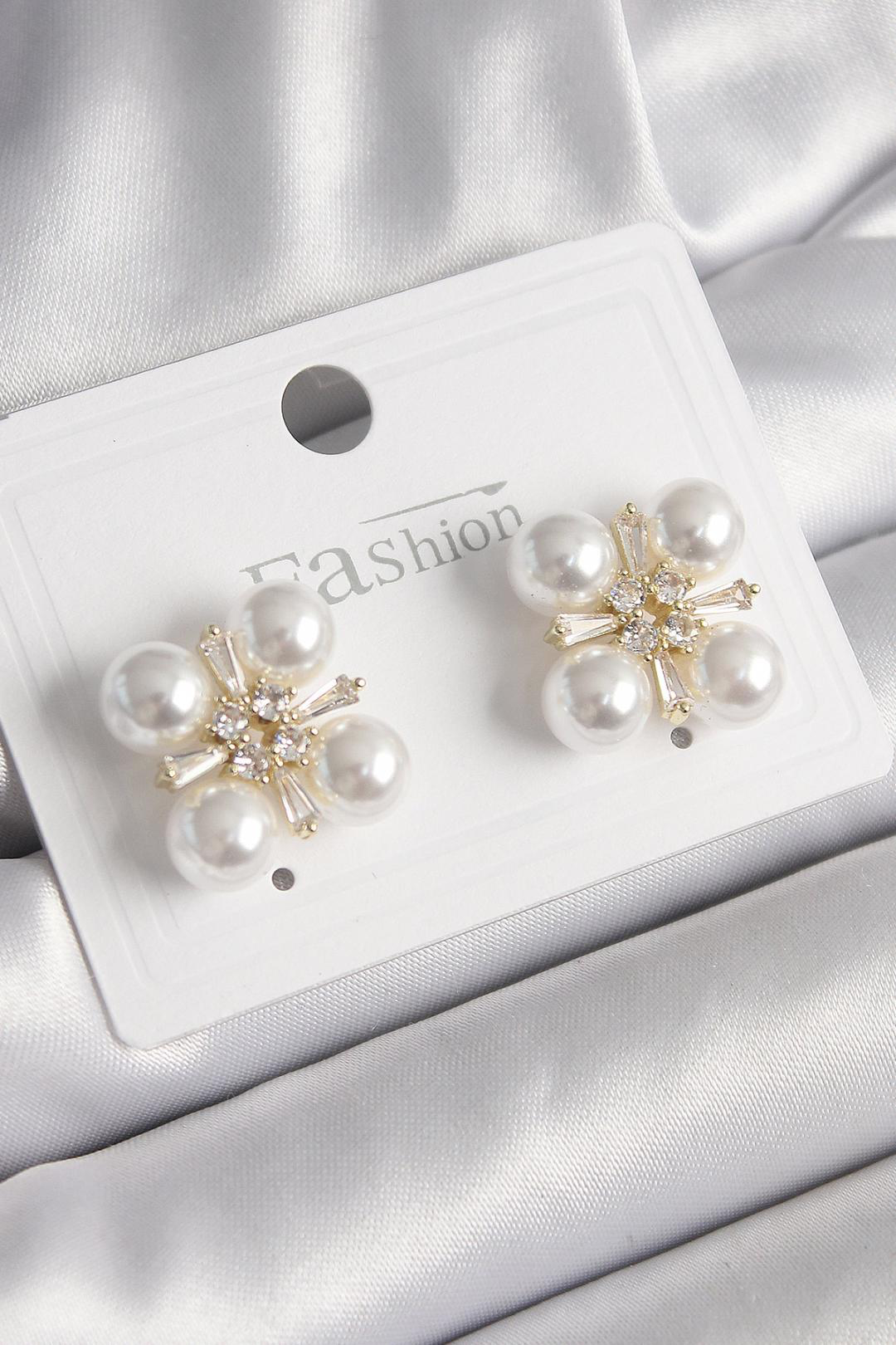 Elegante Perlen Ohrstecker mit Zirkon – Goldfarben | Damen Ohrringe