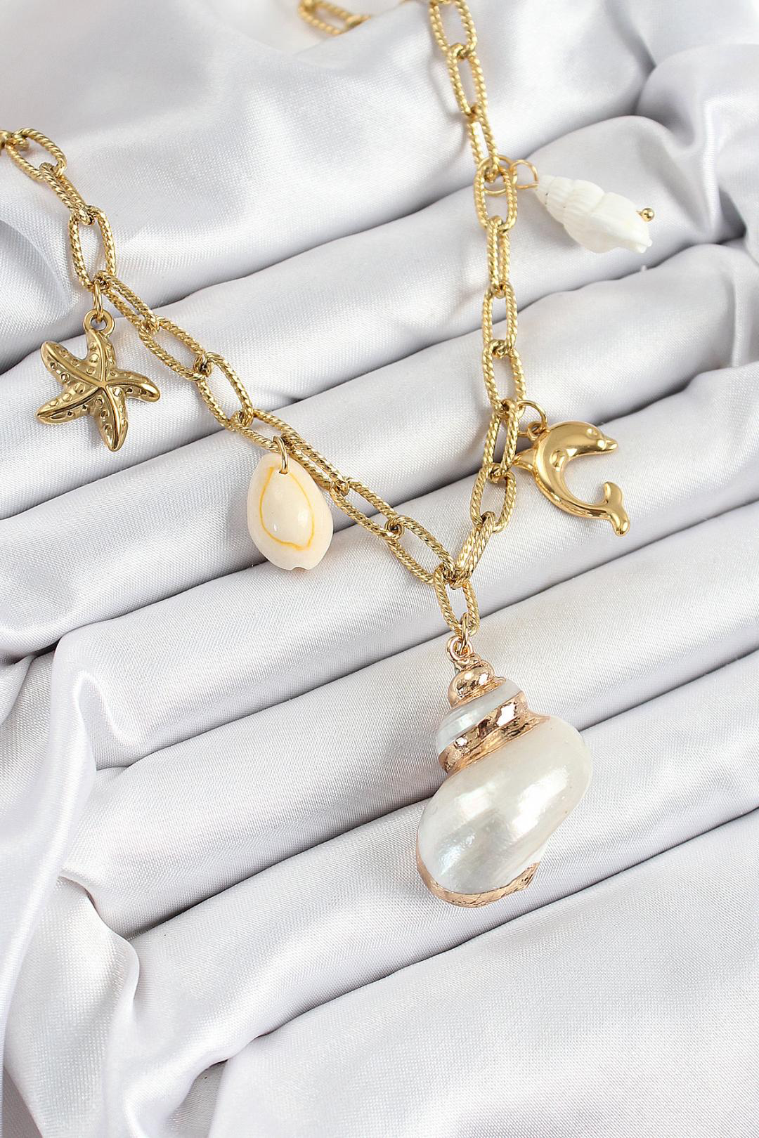 Damenkette – 316L Edelstahl, Goldfarbe, mit Muschel- und Sternanhänger (45 cm) – Bild 2