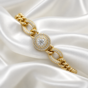 Luxus Gliederarmband mit funkelnden Zirkonia in Goldoptik